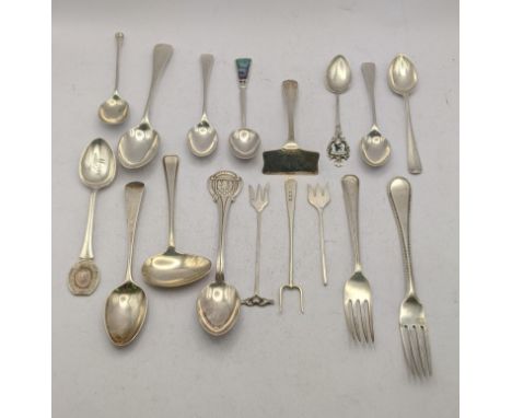 Mixed silver flatware to include pickle forks, coffee spoons, various teaspoons and other items, total weight, Location: 