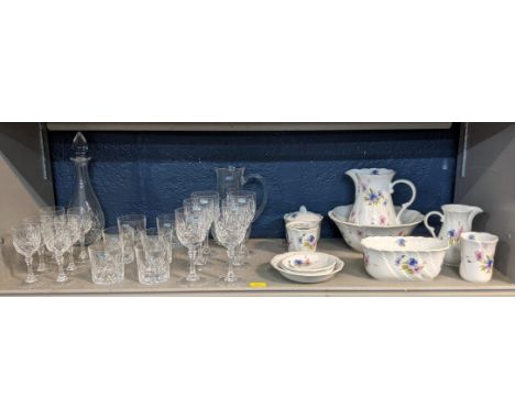 Mixed crystal and ceramics to include Park Rose ceramic bathroom items, toothbrush holder, soap dish and French crystal marke
