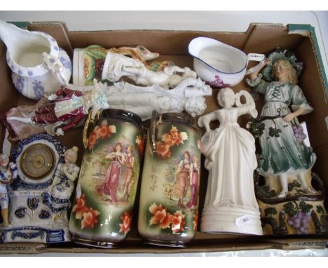 Selection of Victorian and later ceramics in one box including blue &amp; white jug, 19th C transfer print cream jug, bisque 