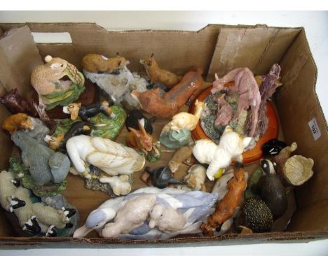 A Lladro style duck and ducklings, a ceramic pottery group of Fox Hounds &amp; Fox and a selection of other decorative animal