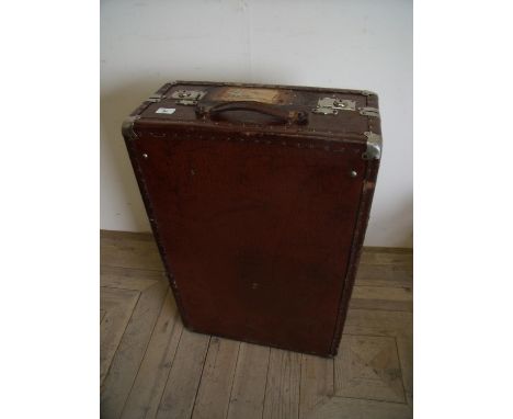 Vintage brown leather bound Vaskan of Stockholm travelling trunk with fitted interior (50cm x 76cm x 22cm) 