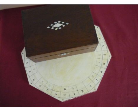 Mahogany Mother of Pearl inlaid box with mirrored interior &amp; glazed compartments and a game board (2) 