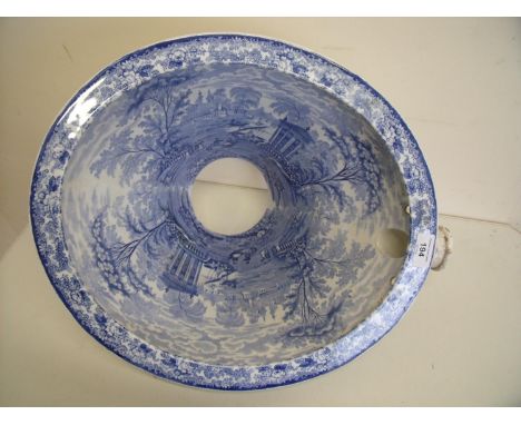 Late 19th C/early 20th C blue &amp; white print ware toilet bowl in the style of Copeland Spode 