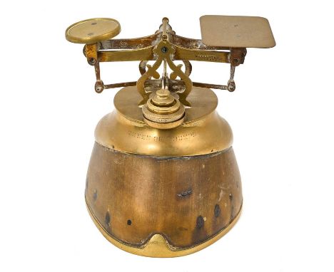 Unusual and large Army &amp; Navy stores horse hoof mounted with brass postal scales, named to 'Queen of Trumps', 16cm high 