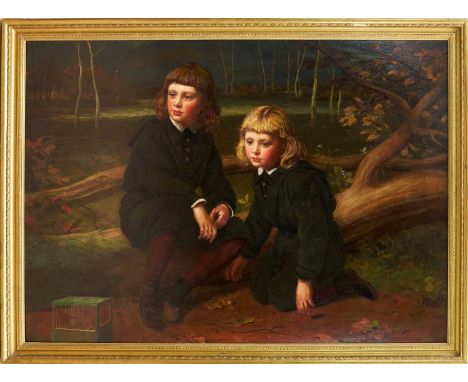 James Sant (1820-1916) oil on canvas - Two Boys in a Wood, possibly emblematic of the Princes in the Tower, monogrammed, 106c