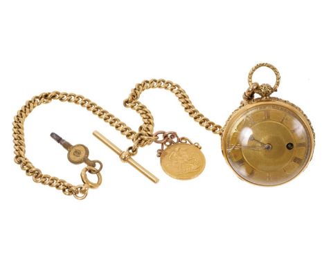 Regency gold fob watch by Isaac Pettit, London, the fusee movement with verge escapement, engine turned gold dial in 18ct gol