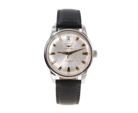 Gentlemens Longines Conquest 'Heritage' Automatic wristwatch, the circular brushed satin steel dial with date aperture, gold 
