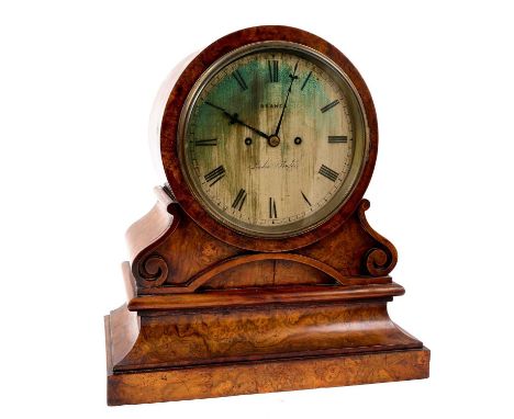 Good mid 19th century burr walnut bracket clock, by Deanes, London Bridge, with signed circular silvered dial in architectura