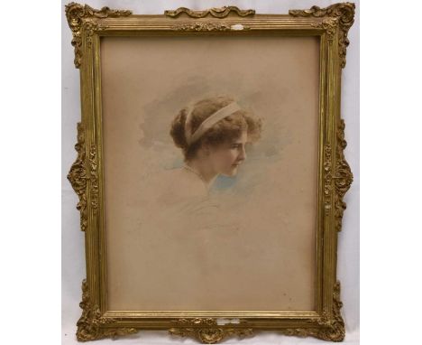 Attributed to Gertrude Partington (1883-1956) watercolour portrait of a lady, 'Kathleen McLean, Aldershot 1909', signed and d
