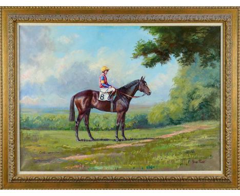 James Power (b.1946) oil on canvas - portrait of a bay colt ‘Crail’, signed and inscribed, 66cm x 92cm, in gilt frameNB: Crai