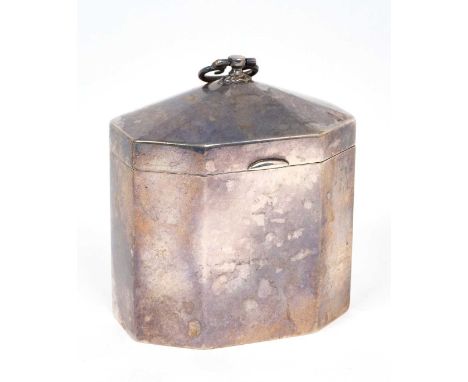 Victorian silver tea caddy of octagonal form, with scroll handled, hinged cover (Birmingham 1894) maker's mark overstruck. Al