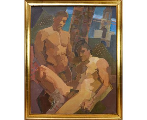 *Cornelius McCarthy (1935-2009) oil on canvas - Male nudes, signed and dated '85, 127cm x 101cm, framedThe picture has not be