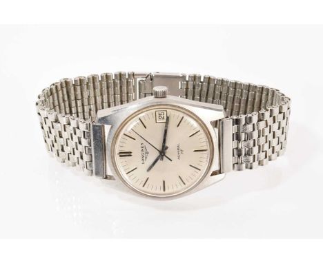 Longines Admiral HF stainless steel wristwatch with manual wind movement, the circular brushed satin steel dial with date ape