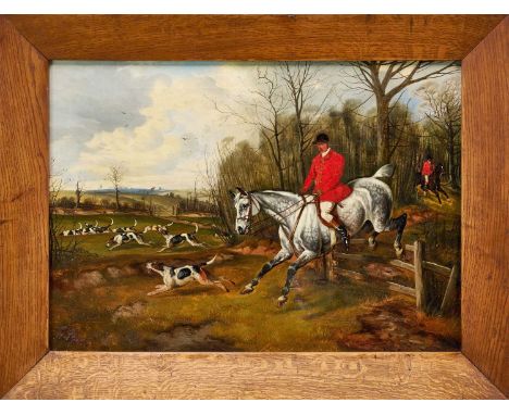 Attributed to George Paice (1854-1925) oil on canvas - Hunting Landscape, signed, 51 x 72cm, in period oak frameTwo holes by 