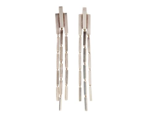 Pair of Georg Jensen silver pendant earrings, model 593E, with articulated drops, hallmarked Sheffield 2015 and signed, origi