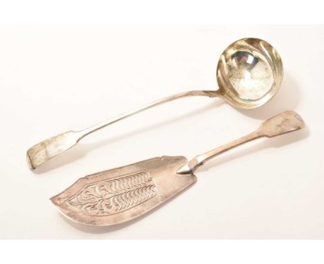 George IV silver Fiddle pattern soup ladle (London 1824) William Chawner, together with a George IV silver Fiddle pattern fis