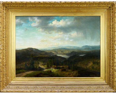 Hans Fredrik Gude (1825-1903) oil on canvas - Extensive Tyrolean Landscape, signed and dated 1853, 70cm x 96cm, in gilt frame