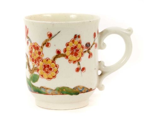 Rare mid 18th century English porcelain coffee cup, circa 1750, possibly Worcester, of 'U' shape, 'C' scroll handle with scro