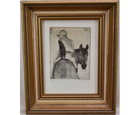 M.B., late 20th century signed limited edition etching - Jockey and Horse, 88/150, dated '97, 18cm x 13cm, in glazed gilt fra