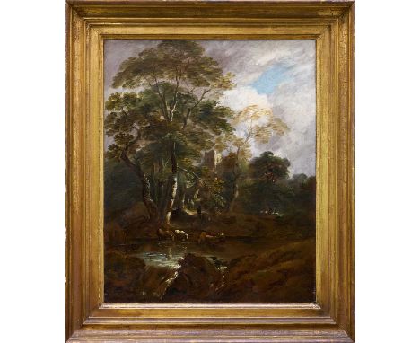 Thomas Barker of Bath (1769-1847) oil on canvas - Cattle Wattering in Wooded Landscape, 78cm x 62cm, in gilt frameThe canvas 