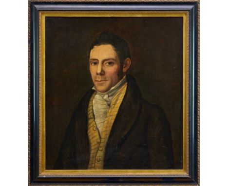 English School, circa 1810, oil on canvas laid on board - half length portrait of a young gentleman wearing a yellow waistcoa