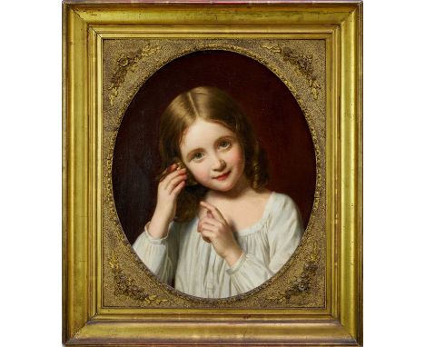 Attributed to Alexandre François Caminade (1879-1862) oil on canvas - portrait of a young girl holding a shell to her ear, ap