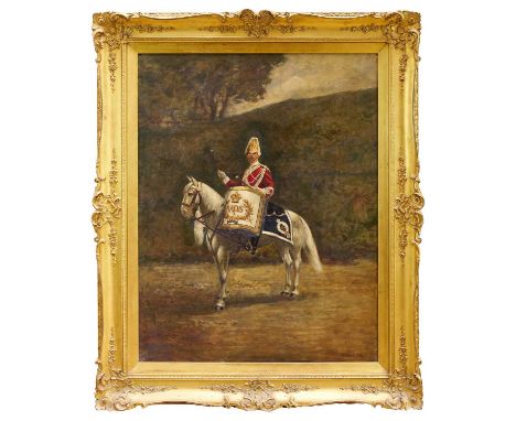 Leon Sprinck, early 20th century, oil on canvas - Portrait of Drum Sergeant Major, mounted on Horseback, signed and dated 193