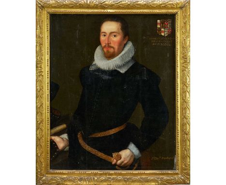 Early 17th century English School, oil on canvas laid onto an oak panel, portrait of a gentleman named as Sir Charles Montagu