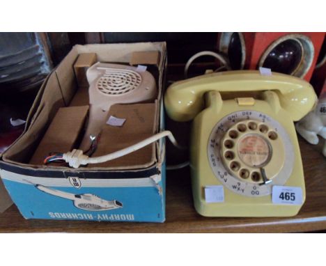 A vintage telephone in light green colourway and a vintage boxed Morphy Richards hairdryer
