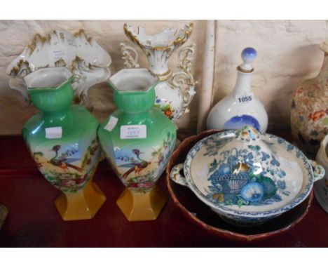 A small quantity of ceramic items including Royal Copenhagen flask, Masons fruit basket, etc. - various condition