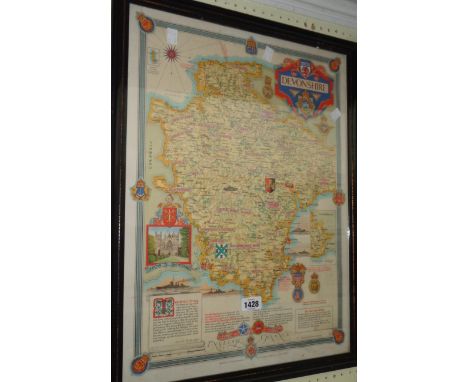 A framed coloured map print of Devonshire - From the Countryman Maps of Britain series