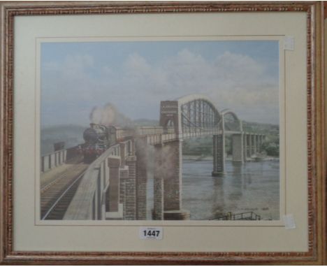 C.D. Holland: a framed locomotive coloured print - sold with two framed locomotive interest photographic prints