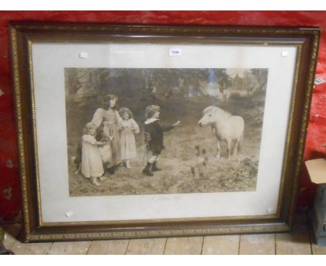 A parcel gilt and wood framed large format antique monochrome print entitled 'A Tempting Bait'