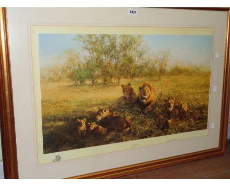 David Shepherd: a gilt framed signed limited edition coloured print entitled 'Fist light at Savuti'