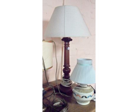 A vintage turned wood table lamp of corinthian column form - sold with shade