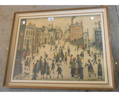 L.S. Lowry: a vintage framed coloured print entitled 'A Village Square'