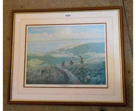 Graham Isom: a framed signed limited edition medium format coloured hunting print entitled 'A find in the deer park (The Exmo
