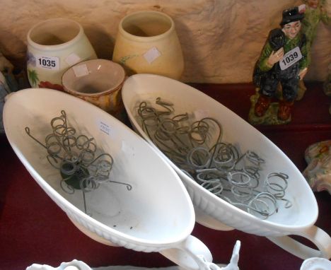 Two E. Radford vases each with hand painted floral decoration - sold with two Wedgwood white glazed planters, etc.