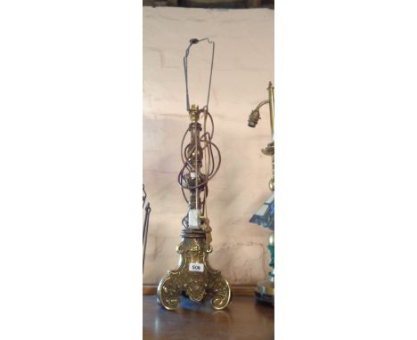 A mid 20th Century cast brass table lamp of Rococo column form - sold with shade