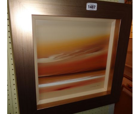 Jonathan Shaw: a modern box framed oil on board, depicting a sunset seascape - signed and with artist's details verso
