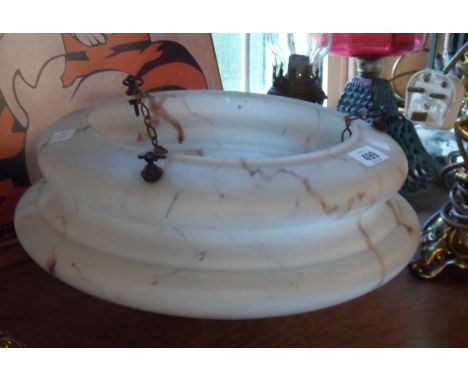 An Art Deco period hanging lamp shade of 'Turban' form with mottled white and brown opaque glass
