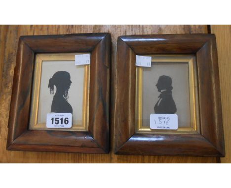 A pair of 19th Century rosewood and gilt lined framed profile portrait silhouettes, depicting a lady and gentleman