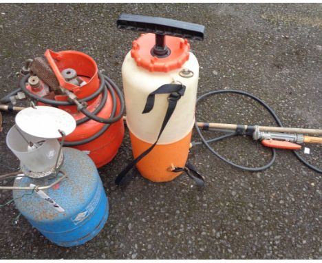 A Calor gas blow lamp, light and sprayer