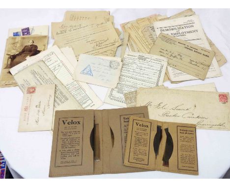 A. G. Day 83500: a collection of First World War and other ephemera including demobilisation paperwork, Ministry of Pensions,