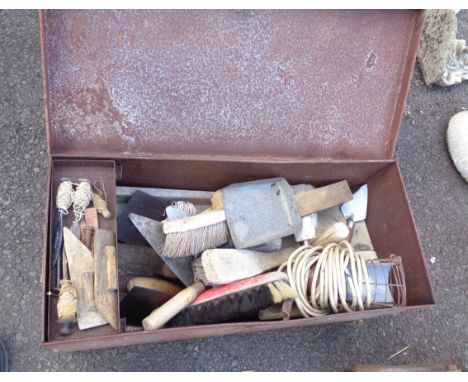 A metal toolbox containing tools, etc.