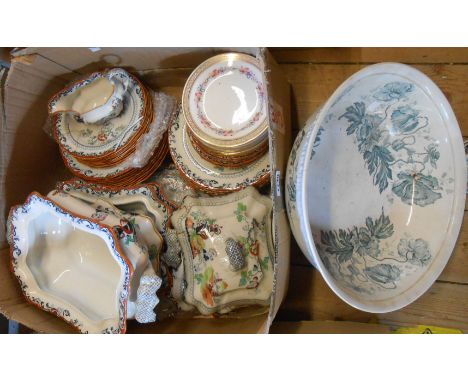 A box containing a quantity of late 19th Century Ashworth Bros. dinner ware