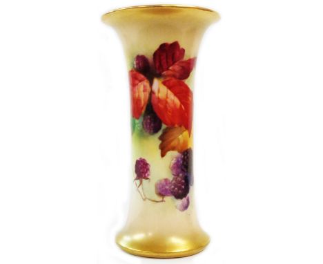A Royal Worcester porcelain spill vase decorated with hand painted brambles - signed K. Blake