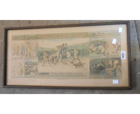 A framed old Widdicombe Fair coloured print - sold with The King's Troup montage print and a framed set of Player's 'Old Hunt