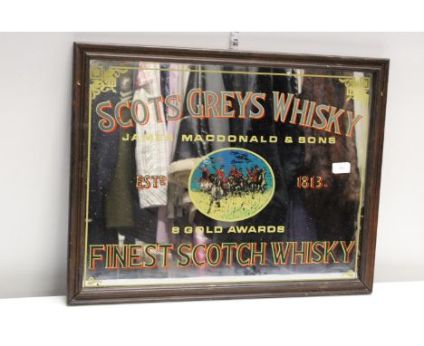 A vintage advertising mirror for Scot's Greys whiskey 50x66cm, shipping unavailable 