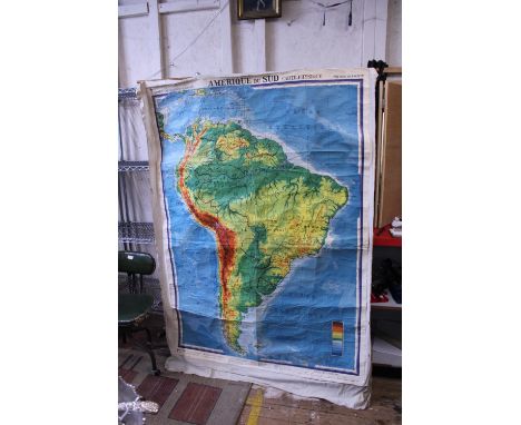 A large vintage wall hanging map of South America Shipping unavailable 